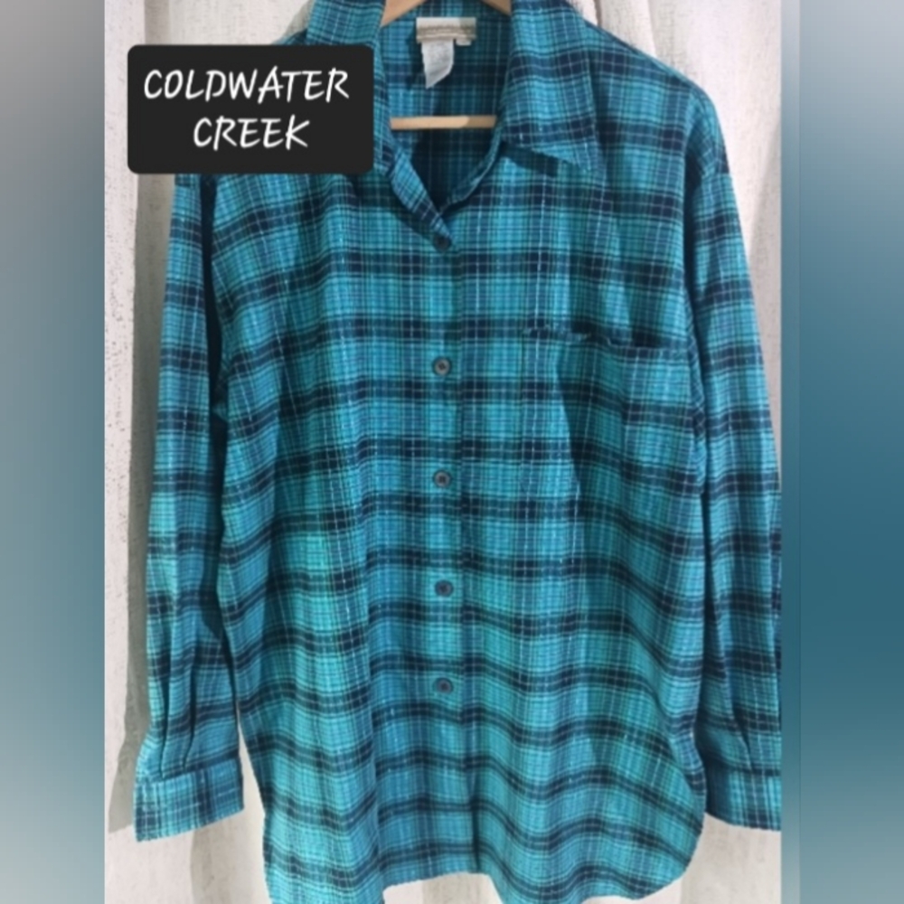 Coldwater Creek plaid shirt blouse womens size medium